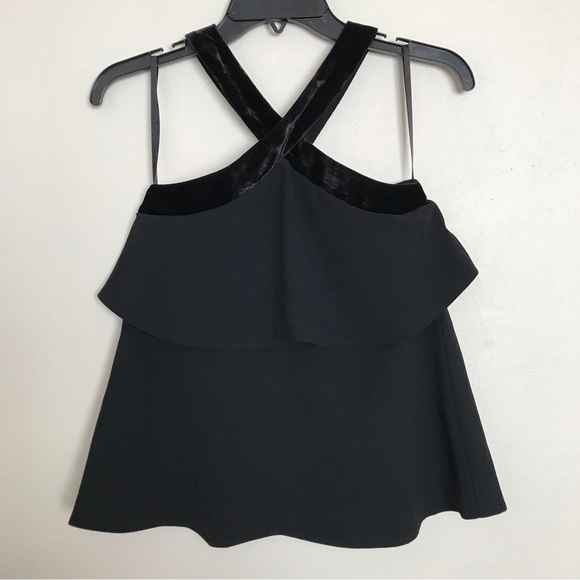 Ann Taylor Black Velvet Trim Halter Layered Top Size 00 NWT - Picture 2 of 12